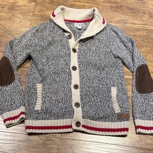 Roots Cabin Gray and Cream Knit Sweater with elbow pads